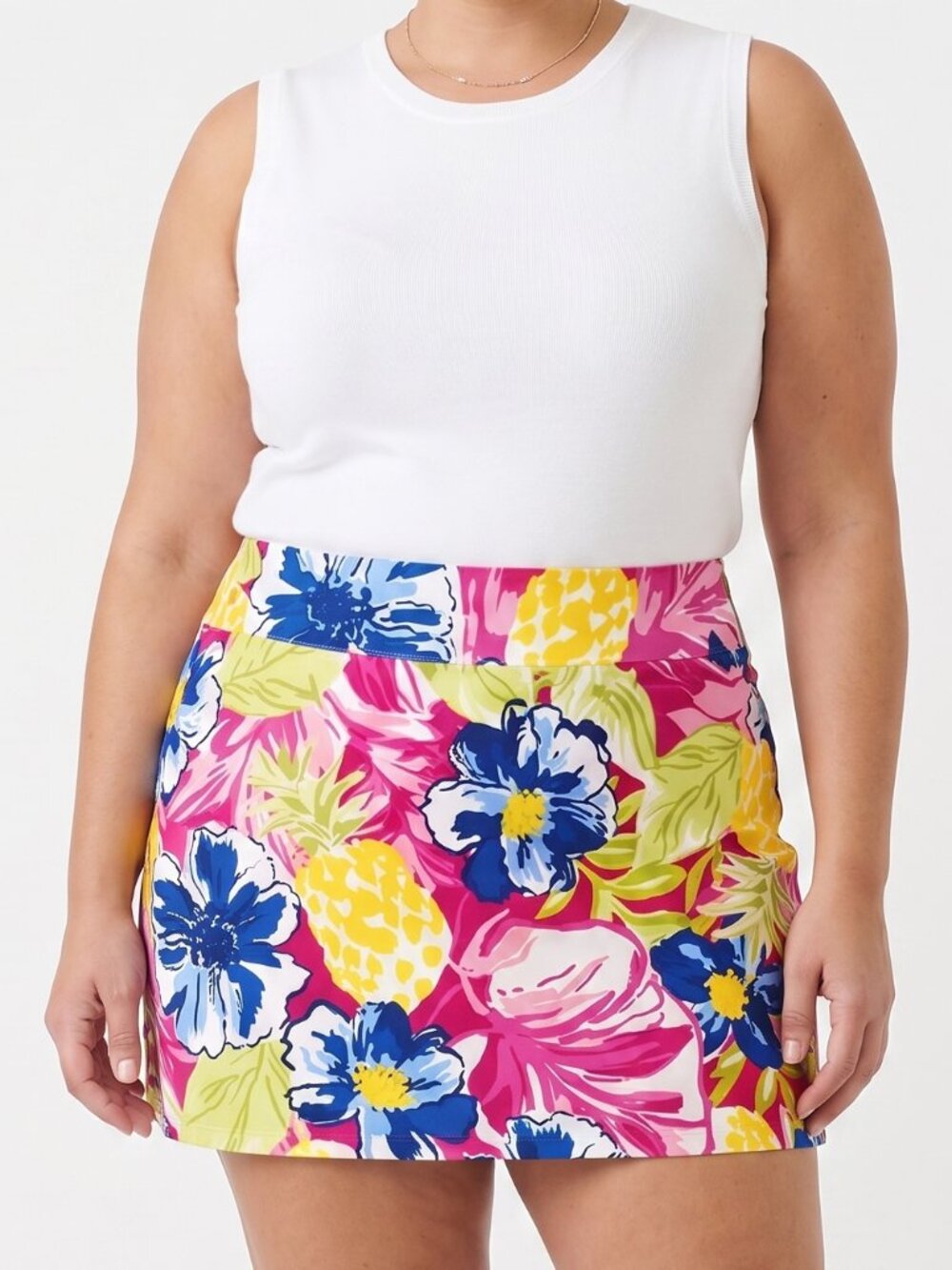 Rafaella Womens XXL Colorful Floral Pineapples Skort Shorts Under Pull On